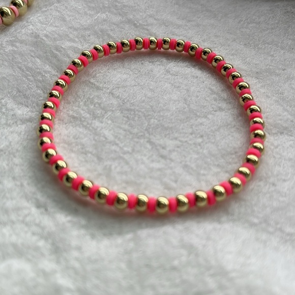 Gold Beaded Stackable Stretch Bracelets Set -  14K Gold Beads - Picture 5 of 16